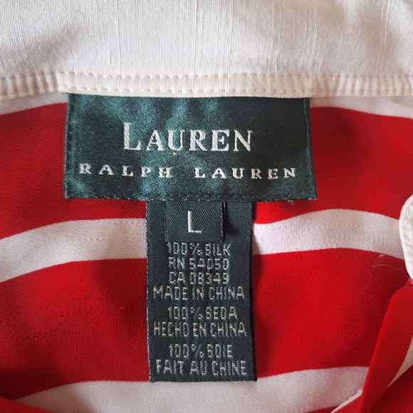 Lauren Ralph Lauren Red and White Striped Blouse - Picture 3 of 3